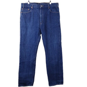 Levi's 505 Blue Dark Wash Five Pocket Mid Rise Regular Fit Straight Leg Jean